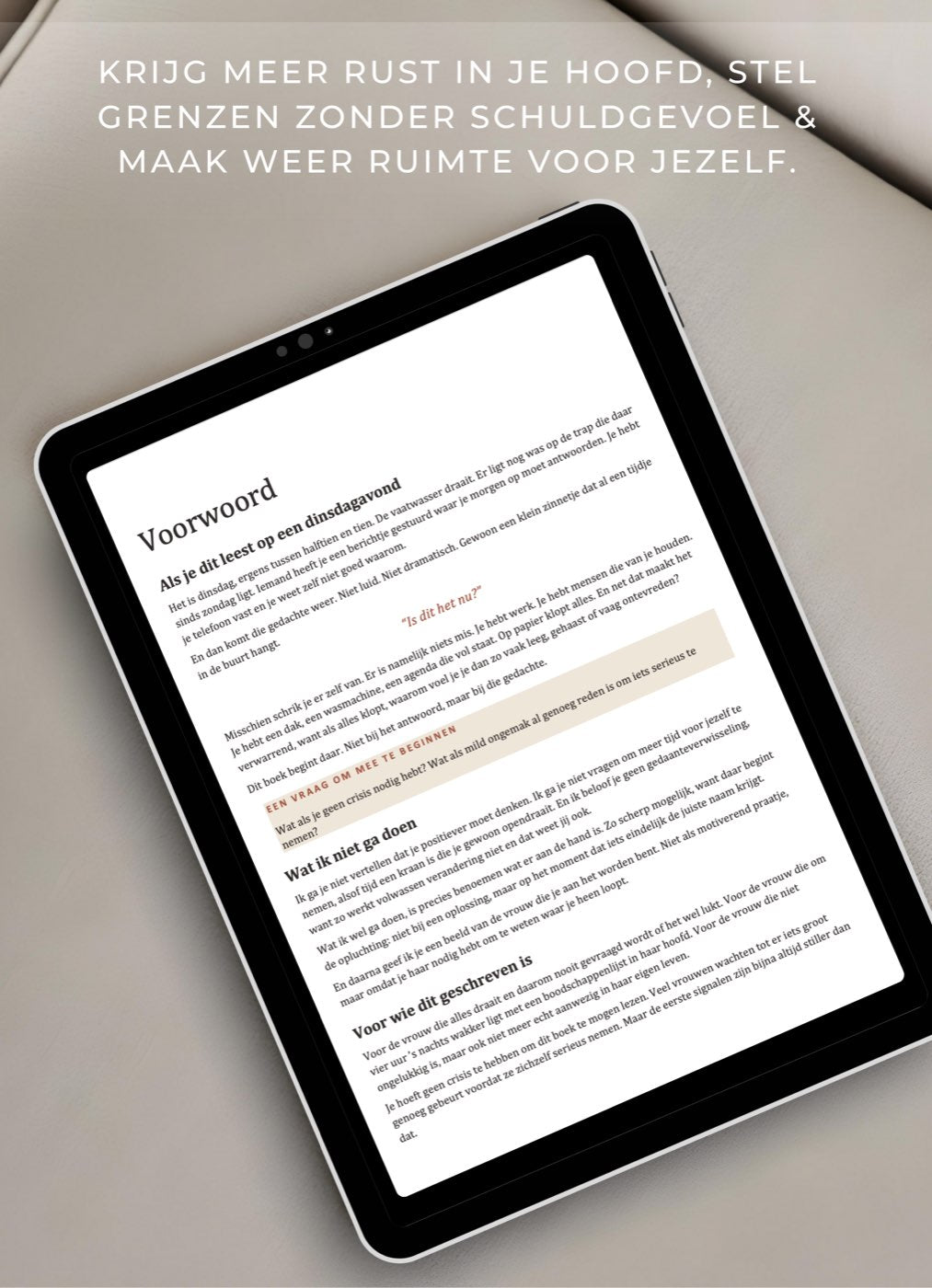 Het voorwoord van Zacht en Onwrikbaar op een tablet